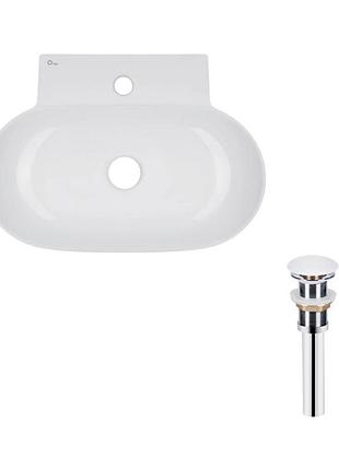 Комплект qtap cardinal: раковина підвісна/накладна овальна 565х400х130 мм white + донний клапан pu02