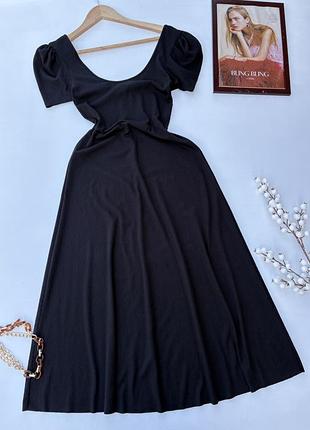 Черное расклешенное платье рубчик, трикотаж. zara 🖤