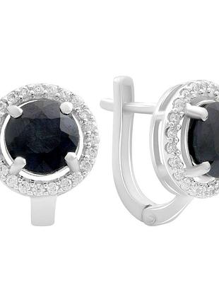 Срібні сережки високої якості з натуральним сапфіром 5.916ct, фіанітами (2180920)