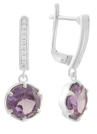 Срібні сережки високої якості з александритом 6.837ct, фіанітами (2173892)