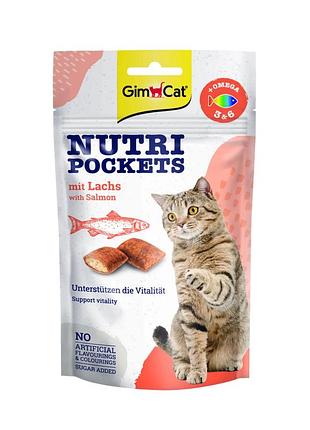 Лакомства gimcat nutri pockets с лососем, омега-3 и омега-6 для кошек, 60 г
