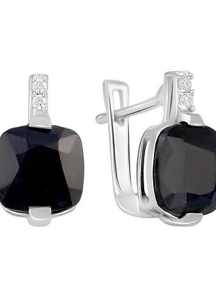 Серебряные серьги высокогокачества с натуральным сапфиром 7.233ct, фианитами (2120117)