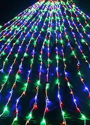 Гирлянда штора занавес водопад 3х3 м 280 led большая лампа 3d (белый шнур, с переходником) цветной свет