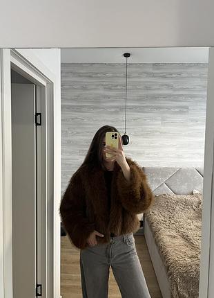 Коричнева шуба zara коротка шуба з еко хутра короткая коричневая шуба из меха