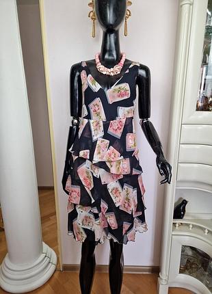 Архивный эксклюзив шелковое платье blugirl blumarine с принтом «игральные карты и розы».