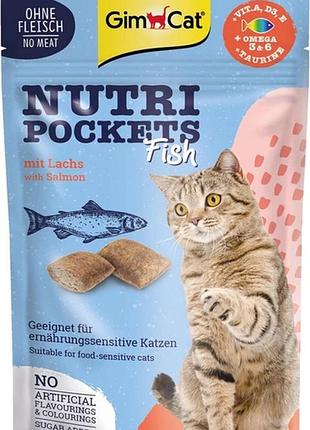 Лакомства gimcat nutri pockets fish с лососем для кошек, 60 г