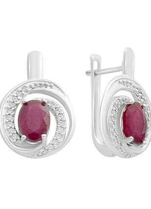 Серебряные серьги высокогокачества с натуральным рубином 4.124ct, фианитами (2165255)