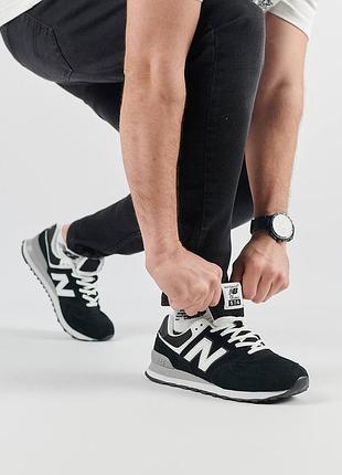Мужские кроссовки new balance 574 full suede black white