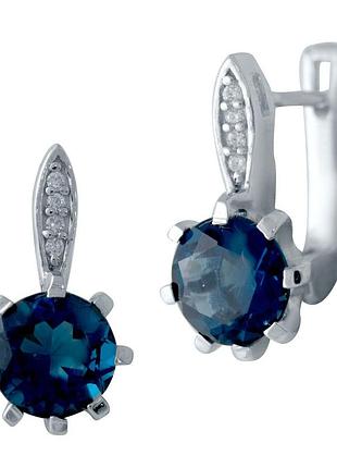 Срібні сережки високої якості з топазом лондон блю 3.179ct (2041245)