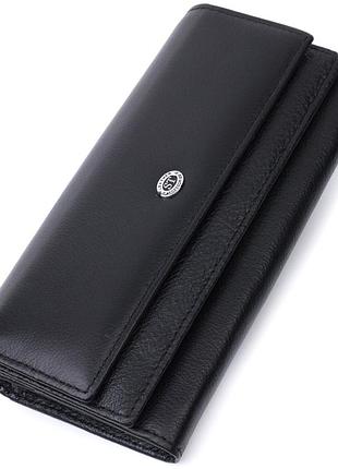 Функциональный женский кошелек с двумя клапанами из натуральной кожи st leather 22696 черный