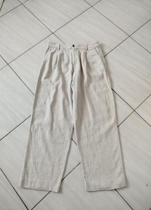 Льняные бежевые брюки zara