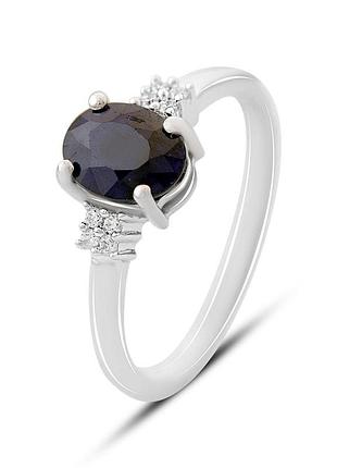 Серебряное кольцо высокогокачества с натуральным сапфиром 1.651ct, фианитами, вес изделия 2,36 гр (2162681) 17.5 размер