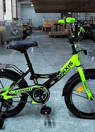 Велосипед детский двухколесный corso maxis mx-10822 16" рост 100-120 см возраст 4 до 7 лет черно-зеленый