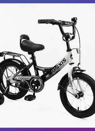 Велосипед дитячий двоколісний сталевий corso maxis mx-80365 14" зріст 95-115 см вік 3 до 6 років чорно-білий
