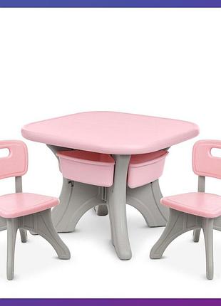 Дитячий пластиковий столик і 2 стільчики new table-8 рожевий