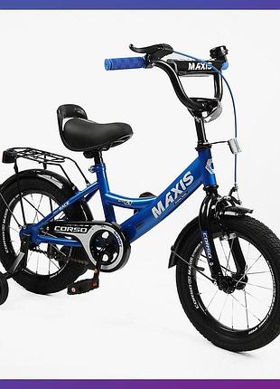 Велосипед дитячий двоколісний сталевий corso maxis mx-43033 14" зріст 95-115 см вік 3 до 6 років синій