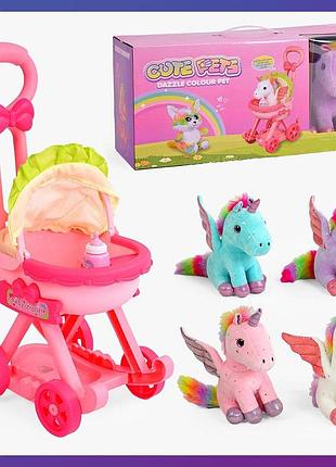 Игрушечный единорог 933-31 с коляской и бутылочкой
