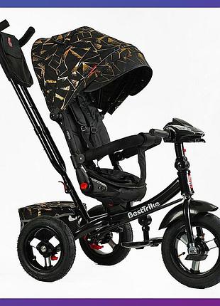 Дитячий триколісний велосипед коляска з пультом і поворотним сидінням best trike 6088 f-626-87 чорний