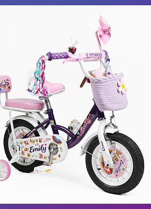 Велосипед детский двухколесный corso emily ml-62588 12" рост 80-105 см возраст до 5 лет дополнительные колеса