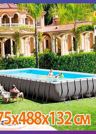 Прямоугольный семейный каркасный бассейн intex 26374 (975х488х132 см) песочный фильтр ultra frame + подарок