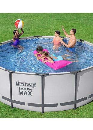 Круглый семейный каркасный бассейн bestway 5618w (396х122 см) с картриджным насосом лестницей и тентом