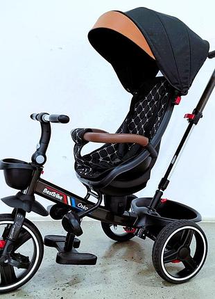 Детский трехколесный велосипед - коляска best trike oscar 6390 / 24-115 с родительской ручкой черный