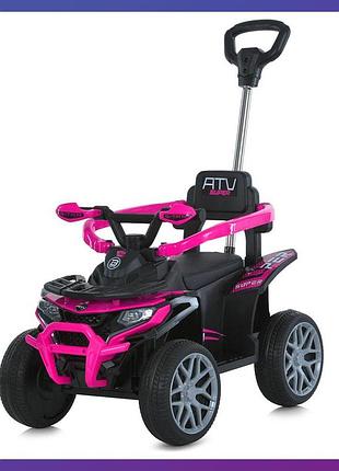 Дитяча каталка-толокар електромобіль bambi m 6221 з батьківською ручкою 2 в 1 рожевий