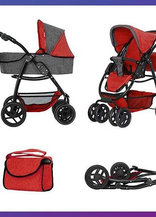 Игрушечная коляска для куклы 2в1 с регулируемой ручкой carrello avanti 9662 красный