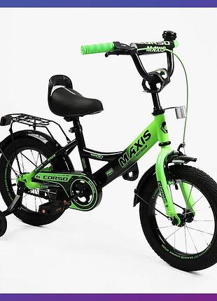 Велосипед детский двухколесный стальной corso maxis mx-26939 14" рост 95-115 см возраст 3 до 6 лет черно-зеленый