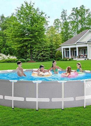 Круглый семейный каркасный бассейн intex 26756 (610х132 см) с лестницей фильтр насосом и тентом