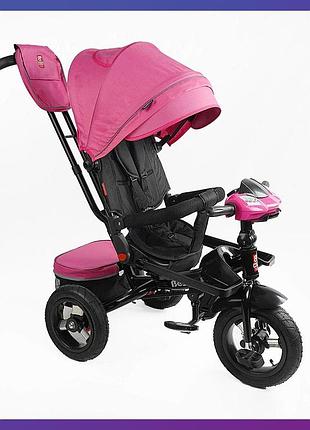 Дитячий триколісний велосипед коляска з пультом і поворотним сидінням best trike 6088 f-701-16 рожевий