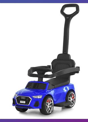 Дитяча каталка-толокар audi m 6254l з батьківською ручкою 2 в 1 синій