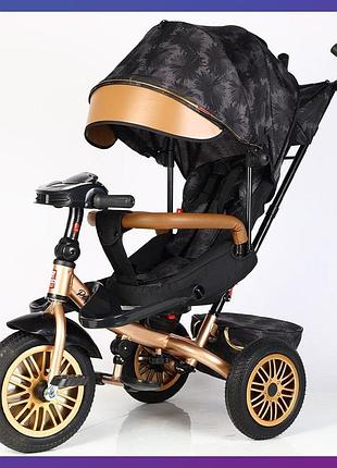Детский трехколесный велосипед - коляска best trike perfetto 8066 / 380-29 с родительской ручкой золотистый