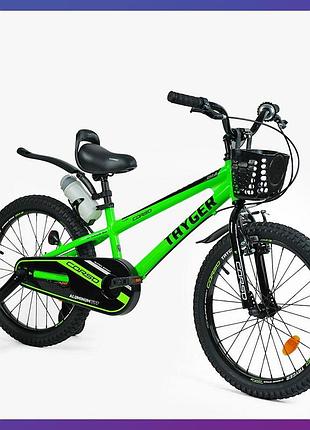 Велосипед детский двухколесный алюминиевый corso tayger tg-67311 20" рост 130-150 см возраст 7-11 лет зеленый