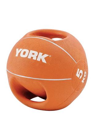 М'яч медбол 5кг york fitness із двома ручками, помаранчевий