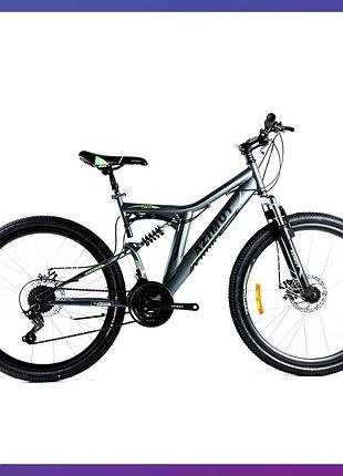 Велосипед гірський двоколісний двопідвісний на сталевій рамі azimut blackmount 26" gd 18" рама сіро-зелений