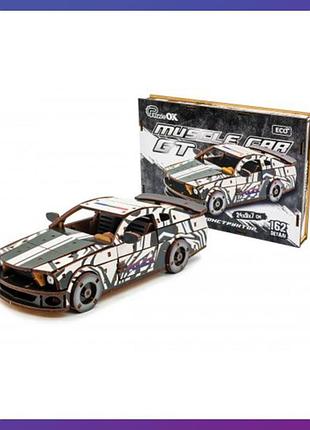 Деревянный 3d конструктор puzzleok спортивная машина muscle car gt 162 детали белый