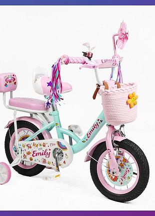 Велосипед детский двухколесный corso emily ml-42589 12" рост 80-105 см возраст до 5 лет дополнительные колеса