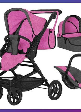 Іграшкова коляска для ляльки класична carrello magia 9636 rose red коляска для ляльки