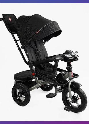 Детский трехколесный велосипед коляска с пультом и поворотным сиденьем best trike 6088 f-695-12 черный