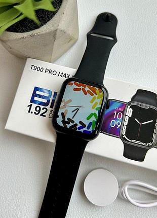 Умные смарт часы smart watch t900 pro max bluetooth с шагомером пульсометром тонометром украинский язык черный