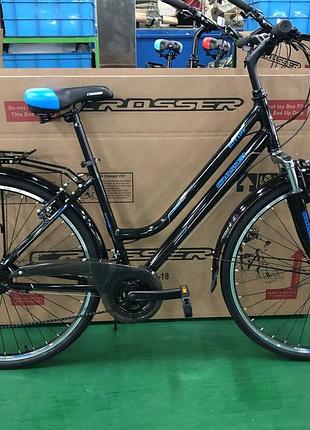Велосипед городской двухколесный на алюминиевой раме crosser city life lady 28" рама 18" черно-бирюзовый