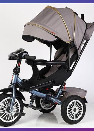 Детский трехколесный велосипед - коляска best trike perfetto 8066 / 470-16 с родительской ручкой серый