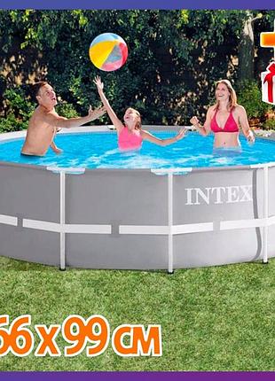 Круглий сімейний каркасний басейн intex 26716 (366 х 99 см) prism frame pool (фільтр-насос, драбина)