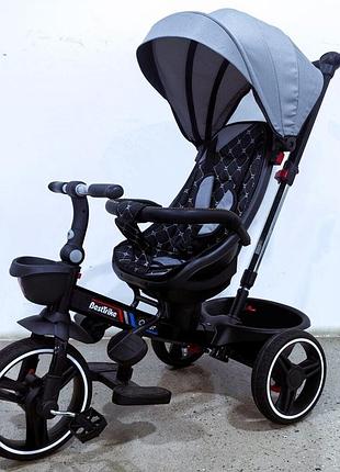 Детский трехколесный велосипед - коляска best trike oscar 6390 / 19-306 с родительской ручкой серый