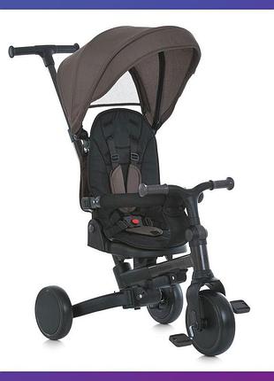 Детский трехколесный велосипед - коляска turbotrike mt 1036 с родительской ручкой коричневый
