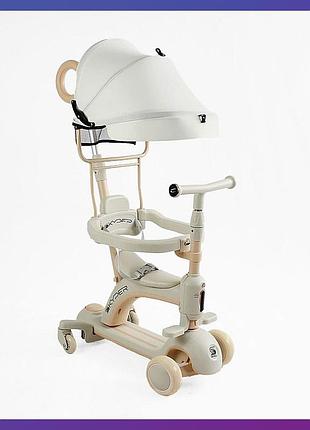 Дитячий триколісний самокат біговел із сидінням складаний skyper lf-02865 5в1 для дітей від 1 року бежевий