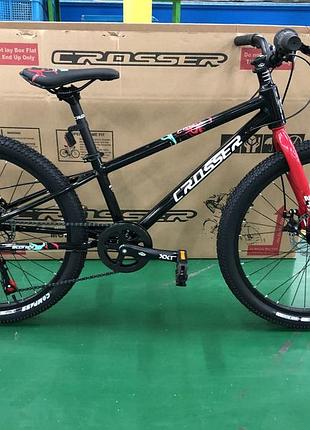 Велосипед горный двухколесный на алюминиевой раме 11" crosser super light 24 дюйма черный