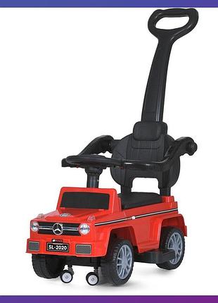 Детская каталка-толокар mercedes m 5043l-3 с родительской ручкой 2 в 1 красный