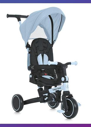 Детский трехколесный велосипед - коляска turbotrike mt 1036 с родительской ручкой голубой